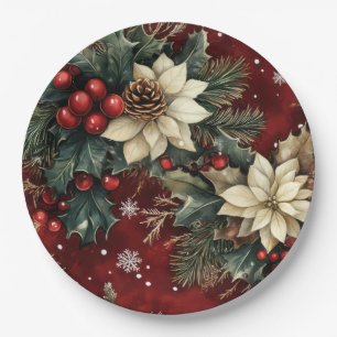 Assiettes En Carton Grâce de Poinsettia dans l'étreinte de la chute de