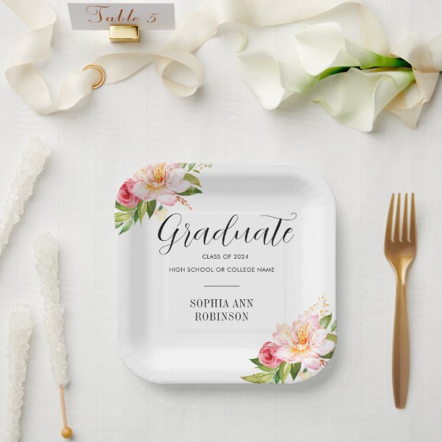 Assiettes En Carton Grad Class of 2024 Floral Graduation Party (Mariage)