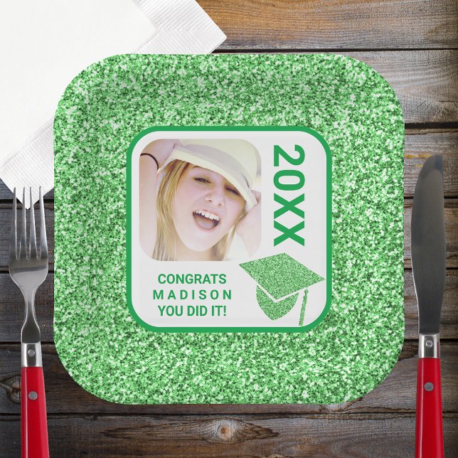 Assiettes En Carton Grad Glam Green Casquette Élégant Cool Photo Party (Créateur téléchargé)