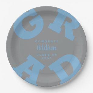Assiettes En Carton GRAD gras   Gris sur plaques de graduation bleu po