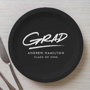 Assiettes En Carton Grad moderne pointillé noir et blanc Graduation