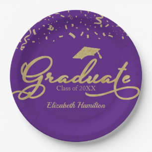 Assiettes En Carton Graduate Gold Foil Graduation Party Black Purple