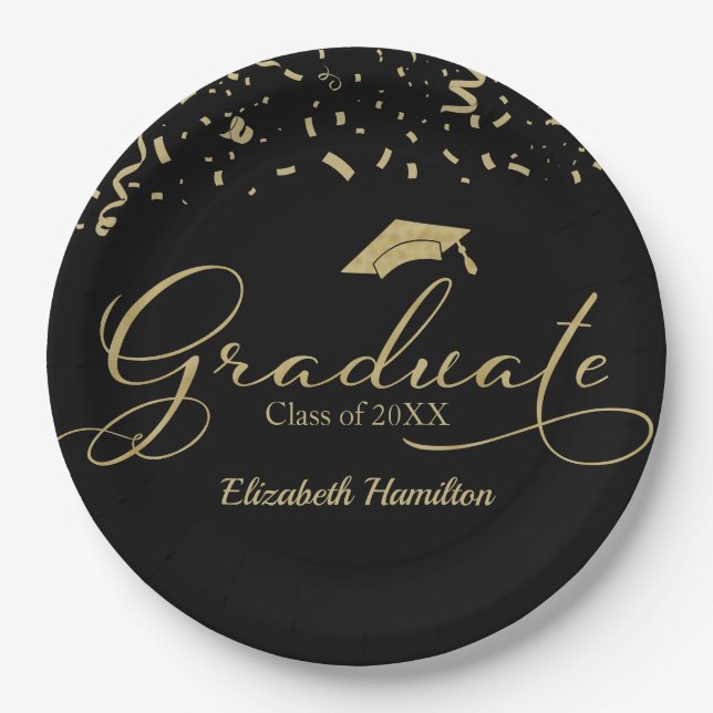 Assiettes En Carton Graduate Gold Foil Graduation Party Noir (Devant)