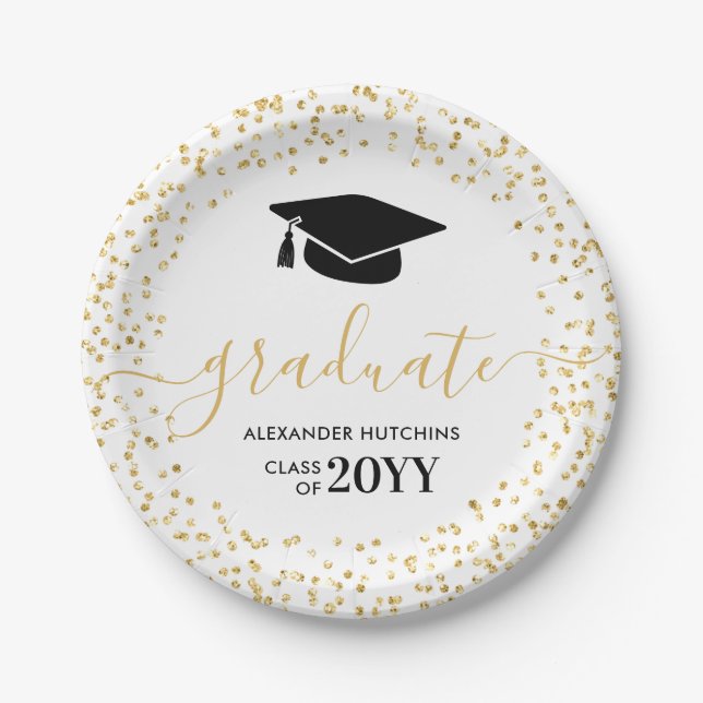 Assiettes En Carton Graduate Gold Parties scintillant Confetti Graduat (Devant)