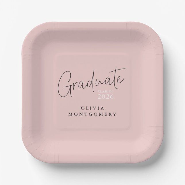 Assiettes En Carton Graduate Modern Script Graduation Party (Recto)