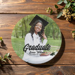 Assiettes En Carton Graduate Photo Bold Black Script Graduation Party<br><div class="desc">This simple chic graduation party photo paper plate features a full photograph of your graduate. Bold black script of your student name and class year in white typography for modern minimalist decor. Celebrate the Class of 2026 with these trendy plates.</div>