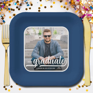 Assiettes En Carton Graduate Photo Bold Script Graduation Party