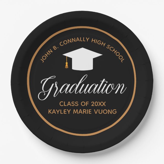 Assiettes En Carton Graduation 2023 Black Gold Custom School Party (Devant)