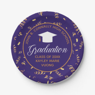 Assiettes En Carton Graduation 2023 Purple Gold Custom Streamers Party