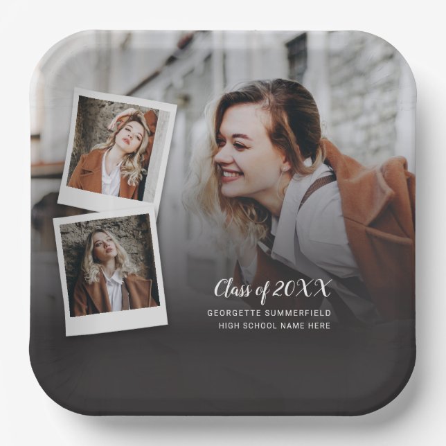 Assiettes En Carton Graduation 2025 Photo Collage Grad Party (Recto)