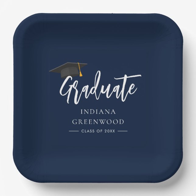 Assiettes En Carton Graduation 2025 Script Navy Blue (Recto)
