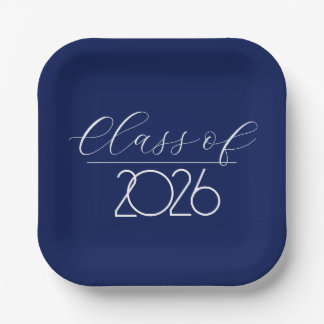 Assiettes En Carton Graduation 2026 Marine bleu et blanc