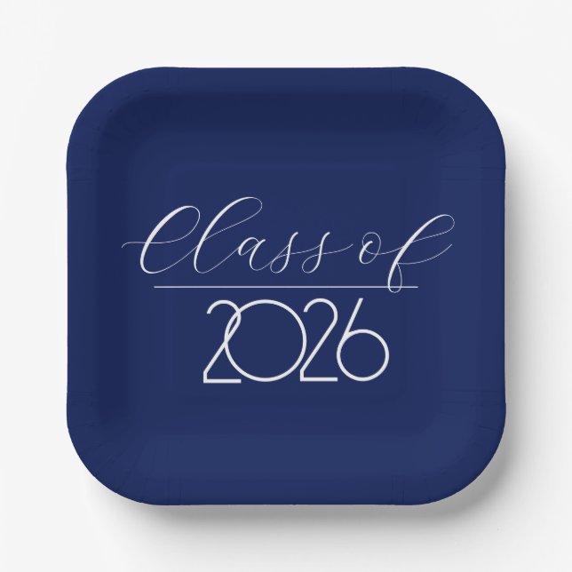 Assiettes En Carton Graduation 2026 Marine bleu et blanc (Recto)