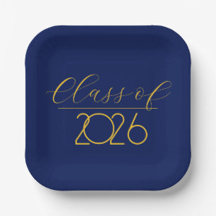 Assiettes En Carton Graduation 2026 Marine Bleu et Or