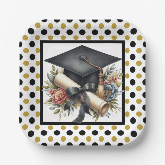 Assiettes En Carton Graduation Cap And Diploma  (Recto)