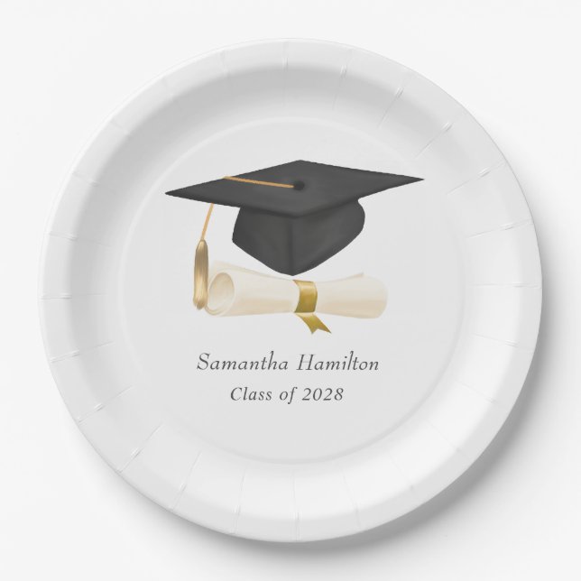 Assiettes En Carton Graduation Cap Diploma Personalized Party  (Devant)