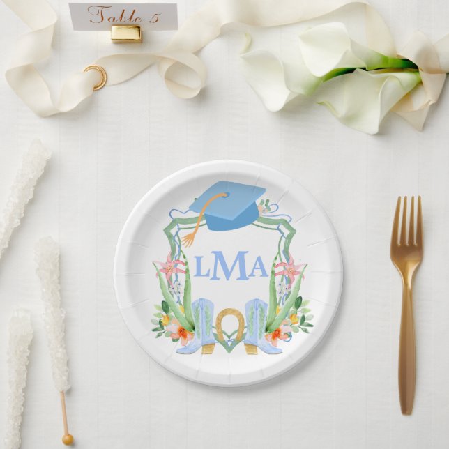 Assiettes En Carton Graduation de Preppy Southern Cowgirl Monogram (Mariage)