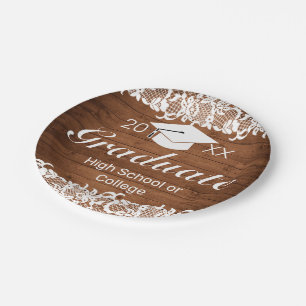 Assiettes En Carton Graduation en bois rustique et dentelle blanche