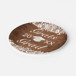 Assiettes En Carton Graduation en bois rustique et en dentelle blanche
