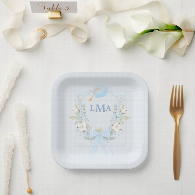 Assiettes En Carton Graduation En vichy Monogramme du sud de Preppy (Mariage)