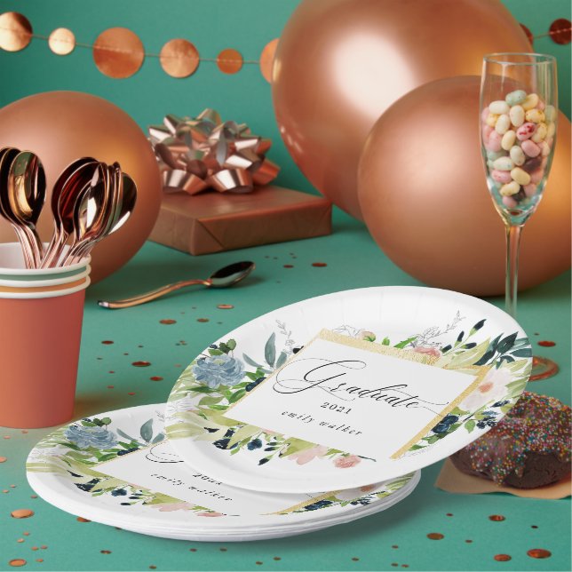 Assiettes En Carton Graduation Florale Bleue De Minuit (Multi)