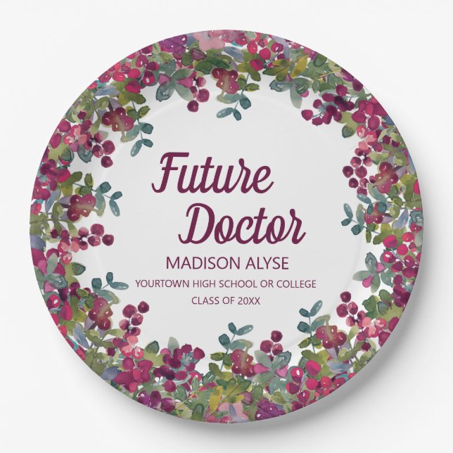 Assiettes En Carton Graduation Futur Docteur Purple Floral (Devant)
