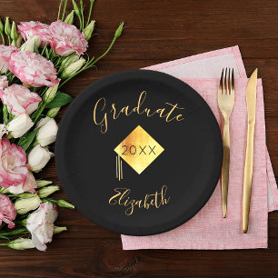 Assiettes En Carton Graduation graduate party black gold cap 2023