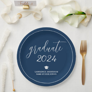 Assiettes En Carton Graduation Minimal Chic Navy Blue 2024