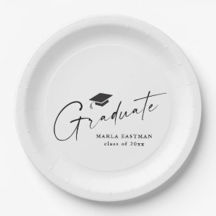 Assiettes En Carton Graduation Moderne Écriture Noir et Blanc 
