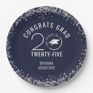 Assiettes En Carton Graduation moderne Marine Blue Silver Classe Année