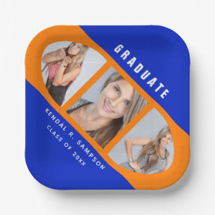 Assiettes En Carton Graduation moderne orange et bleu Collage photo Pa