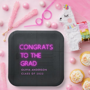 Assiettes En Carton Graduation néon rose typographie moderne congrats