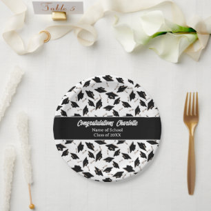Assiettes En Carton Graduation Noir Blanc Casquette Fournitures de la