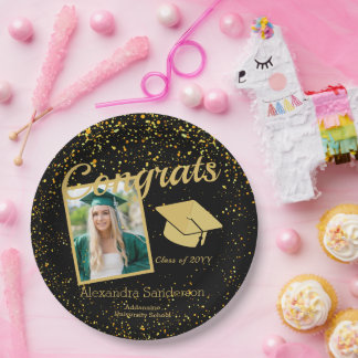 Assiettes En Carton Graduation noir et or classe photo supérieure 20xx