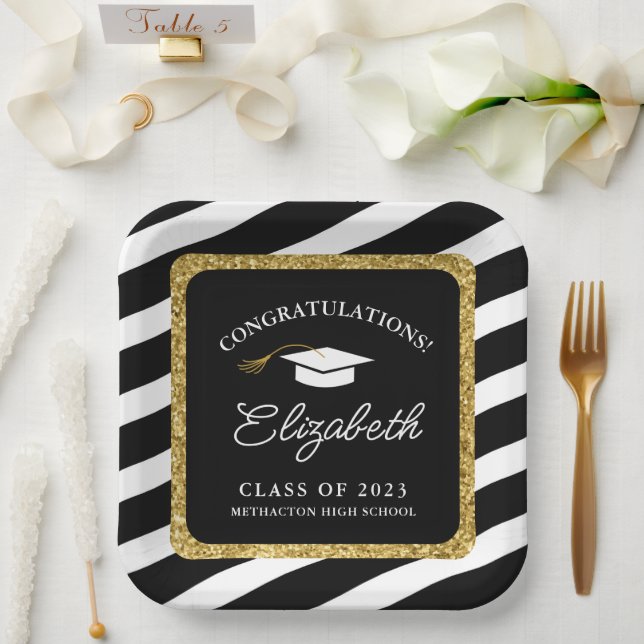 Assiettes En Carton Graduation Parties scintillant or Script Graduatio (Mariage)