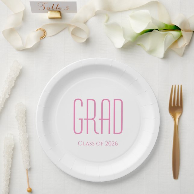 Assiettes En Carton Graduation Party Class of 2025 Pink Typography (Mariage)