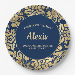 Assiettes En Carton Graduation Party Elégant Marine Bleu Or