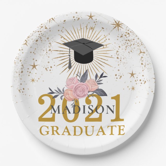 Assiettes En Carton Graduation Party Pink Gold Classe De 2021 (Devant)