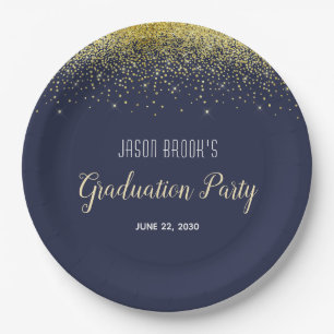 Assiettes En Carton Graduation Party Platinum Gold Confetti Black Inv