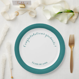 Assiettes En Carton Graduation Party Vert et blanc Simple