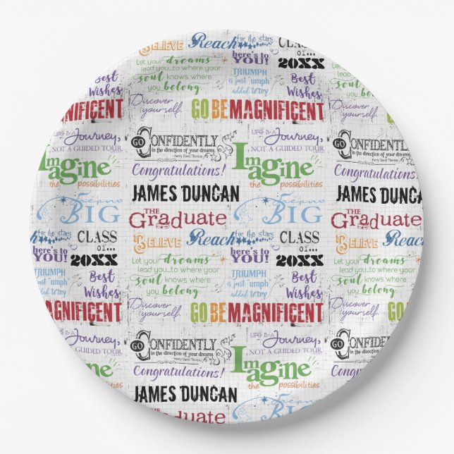 Assiettes En Carton Graduation personnalisée Word Art (Devant)