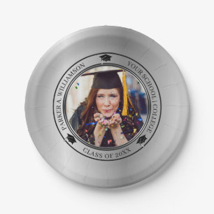 Assiettes En Carton Graduation Photo Silver Tone Grad Classe Casquette