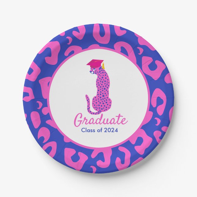 Assiettes En Carton Graduation Pink & Blue Leopard (Devant)