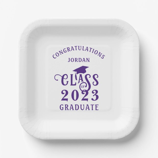 Assiettes En Carton Graduation Purple Classe Année Félicats Nom (Recto)