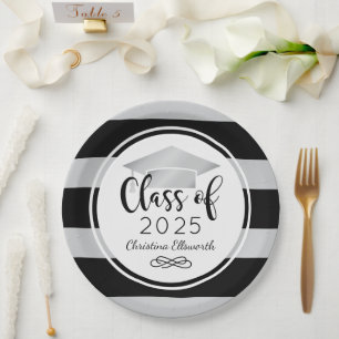 Assiettes En Carton Graduation sur mesure moderne Silver Black Stripes