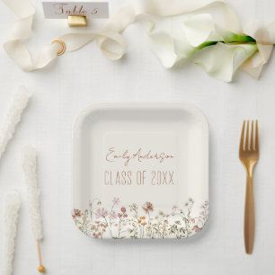 Assiettes En Carton Graduation Terracotta Fleur sauvage Boho Grad