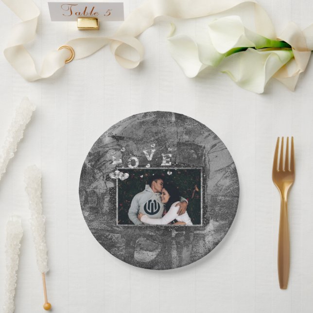 Assiettes En Carton Graffiti Love Grunge | Simple Faux Crystal Photo (Mariage)