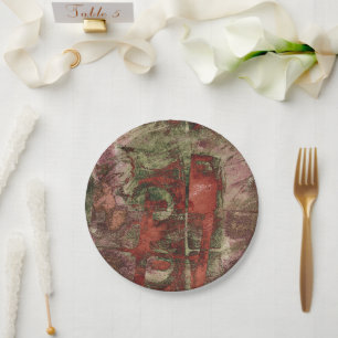 Assiettes En Carton Graffiti peint Grunge Automne Rouge Vert rouille