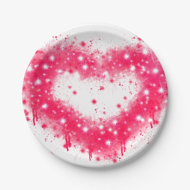 Assiettes En Carton Graffiti peinture rose brillant design coeur (Devant)