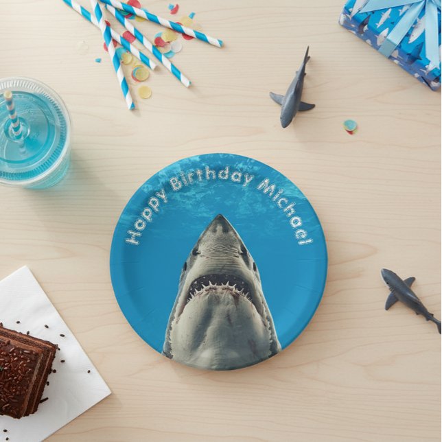 Assiettes En Carton Grand Blanc mâchoire de requin fête d'anniversaire (Créateur téléchargé)
